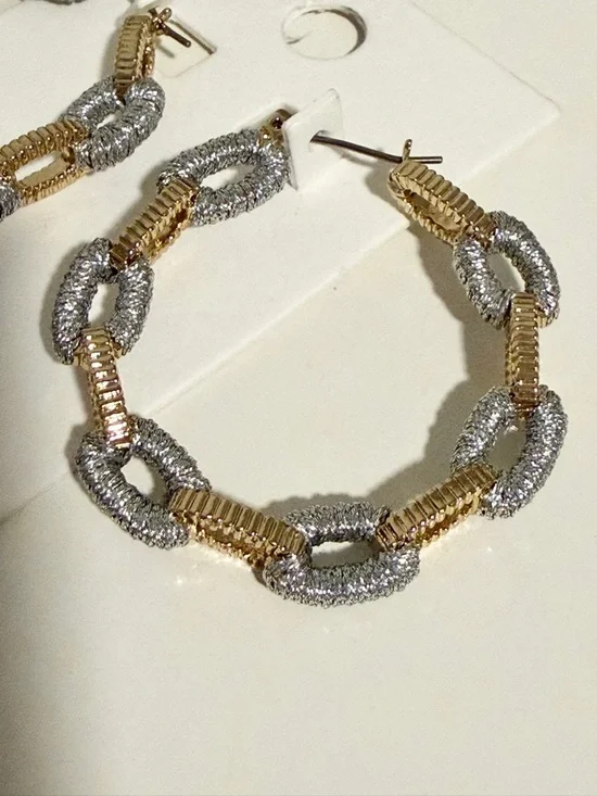 Express Two-Tone Chain Link Hoop Earrings in Gold & Silver Tones - Picture 6 of 9
